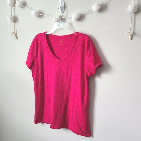 Joe Fresh Hot Pink V Neck Short Sleeve Tee Shirt - Picture 2 of 9